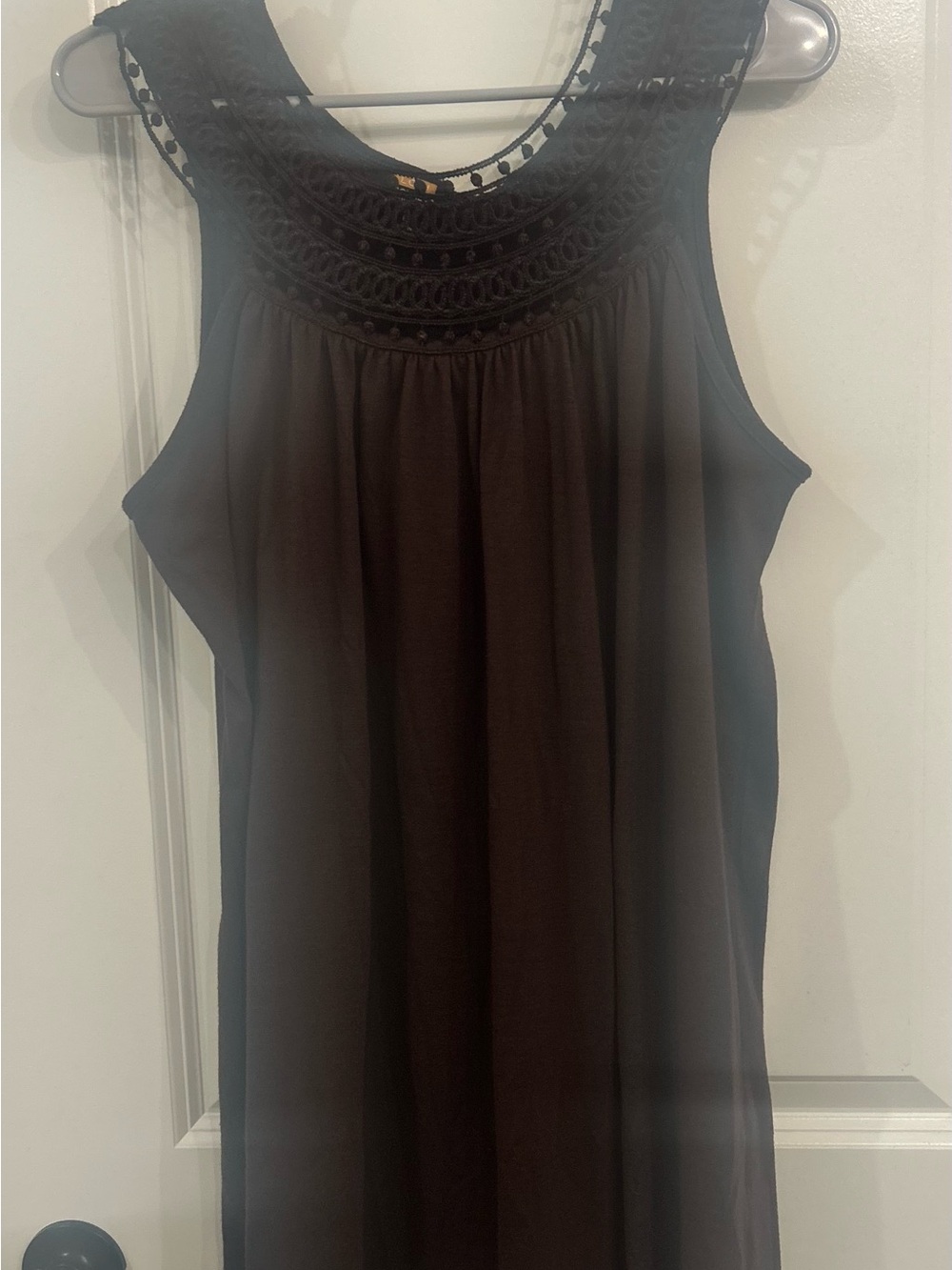 Dark Brown Crochet Yoke Sleeveless Top